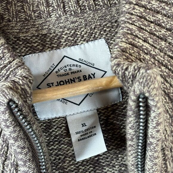St John’s Bay 100% Cotton Knit sweater mens XL brown 1/4 zip - Picture 4 of 11